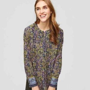 Loft Woman’s Blue / Yellow Floral Long Sleeve Top Size XS